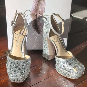 Jessica Simpson Silver Sparkle Platform Heels